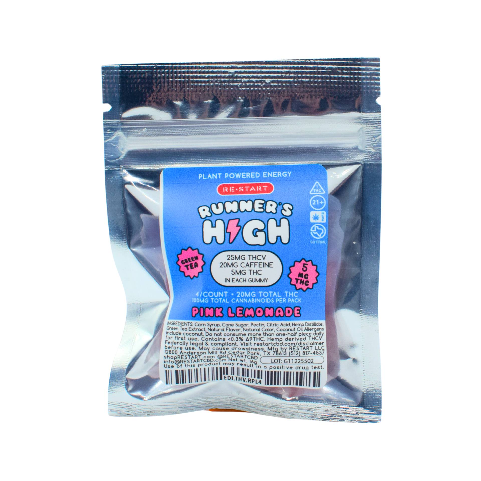 Runner's High THCV Delta 9 THC 30MG + Green Tea Gummies Pink Lemonade (5:1) / 4-ct